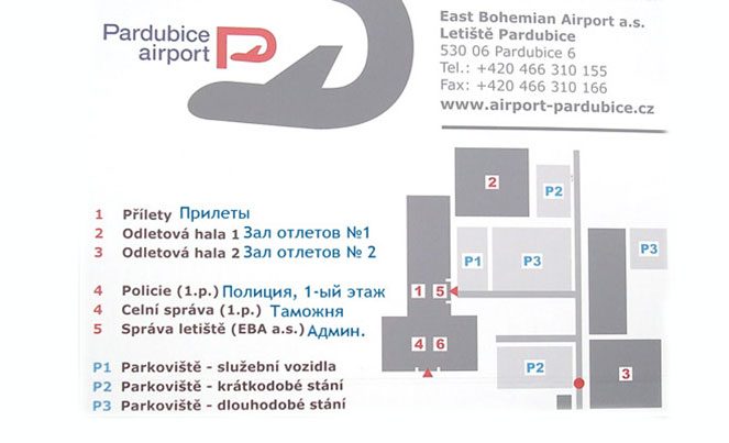 Схема терміналів аеропорту у Пардубіце