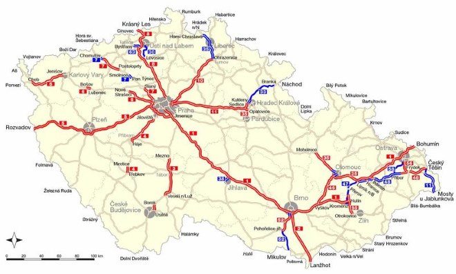 Карта автомобільних доріг у Чехії
